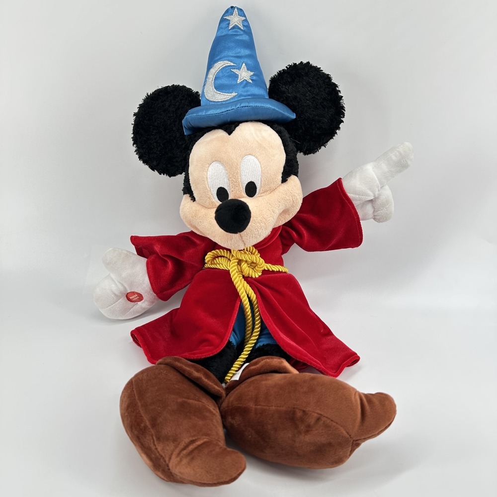Disney Parks Sorcerer Mickey Mouse Plush Medium‎ Stuffed Toy Fantasia Red Robe